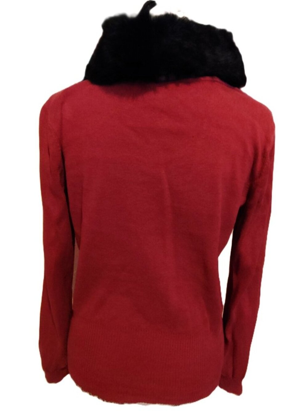 Vintage Emma James Red Button Down Sweater Removable Black Rabbit Fur Collar PM - Picture 2 of 8